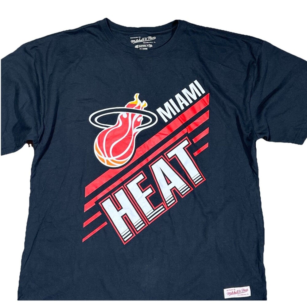 Mitchell & Ness Men’s T-Shirt Black NBA Basketball Miami Heat Graphic Tee Sz 3XL